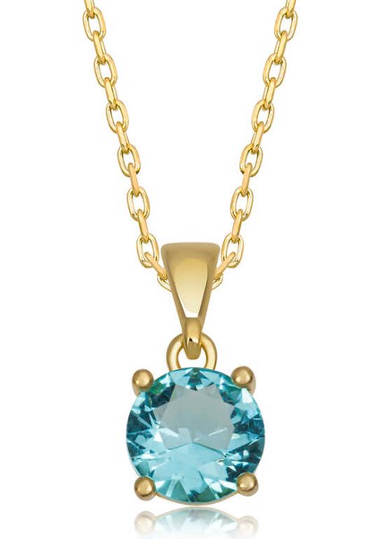 925 Ayar Gümüş Gold Turkuaz Kristal Yuvarlak Taşlı Kadın Gümüş Kolye fiyatları
