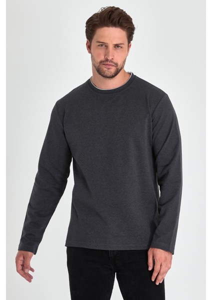 Erkek Antrasit Çift Bisiklet Yaka Standart Rahat Kesim Sweatshirt fiyatları