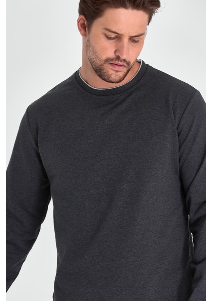 Erkek Antrasit Çift Bisiklet Yaka Standart Rahat Kesim Sweatshirt modelleri