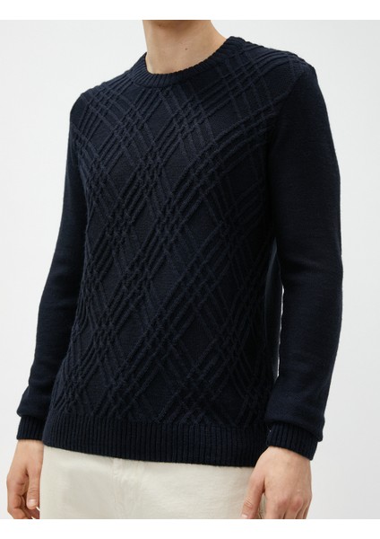 Triko Kazak Baklava Desenli Uzun Kollu Bisiklet Yaka indirimleri