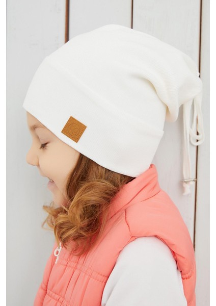 Kız Çocuk Beyaz Şapka Bere El Yapımı Pamuklu Kaşkorse