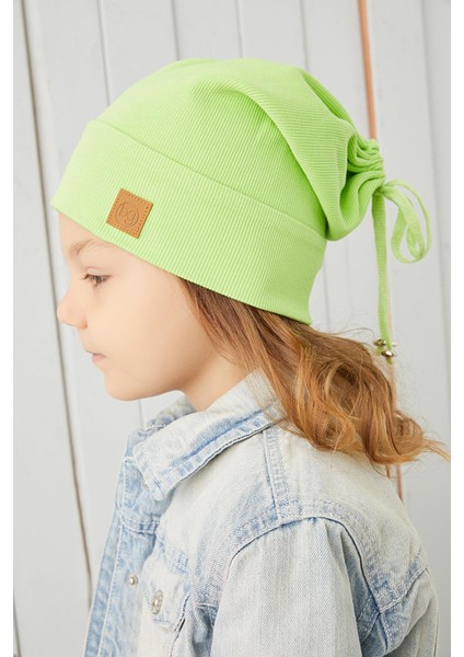Kız Çocuk Fıstık Yeşil Şapka Bere El Yapımı Pamuklu Kaşkorse