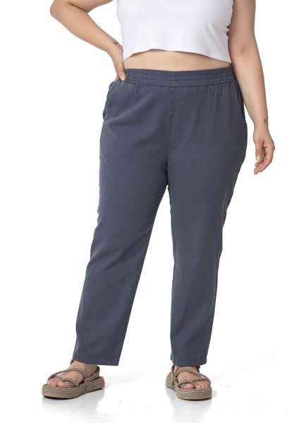 Büyük Beden Beli Lastikli Cepli Gabardin Antrasit Pantolon