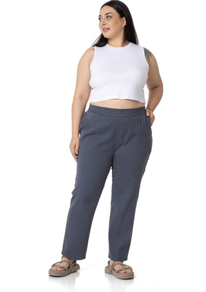 Büyük Beden Beli Lastikli Cepli Gabardin Antrasit Pantolon fiyatları