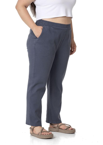 Büyük Beden Beli Lastikli Cepli Gabardin Antrasit Pantolon fırsatları