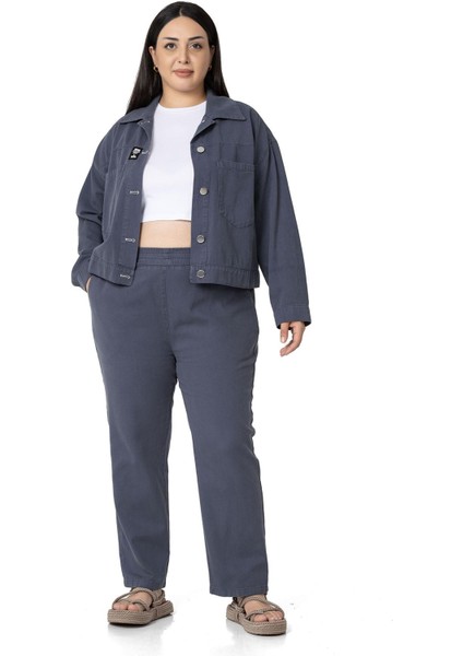 Büyük Beden Beli Lastikli Cepli Gabardin Antrasit Pantolon indirimleri