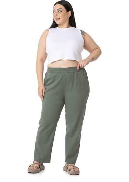 Büyük Beden Beli Lastikli Cepli Gabardin Haki Pantolon fiyatları