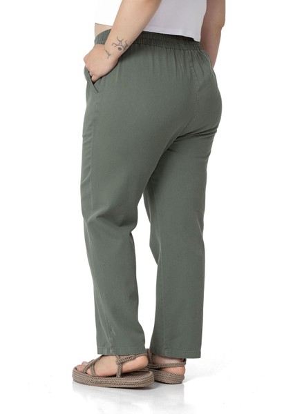 Büyük Beden Beli Lastikli Cepli Gabardin Haki Pantolon modelleri