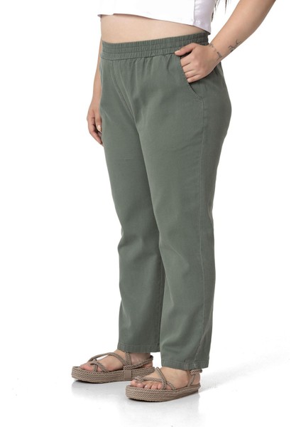 Büyük Beden Beli Lastikli Cepli Gabardin Haki Pantolon fırsatları