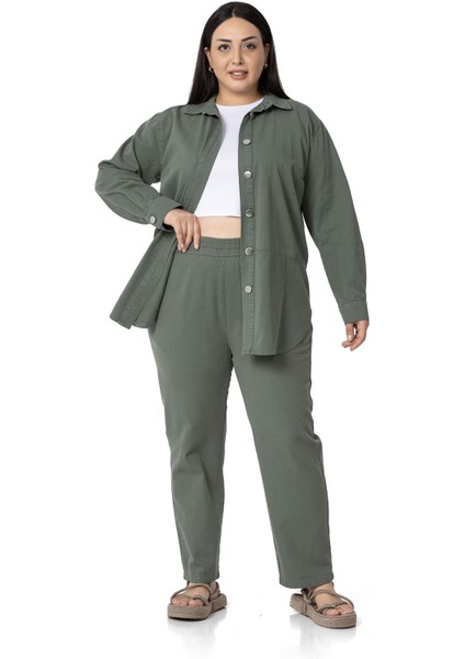 Büyük Beden Beli Lastikli Cepli Gabardin Haki Pantolon indirimleri