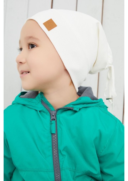 Erkek Çocuk Beyaz Şapka Bere El Yapımı Pamuklu Kaşkorse