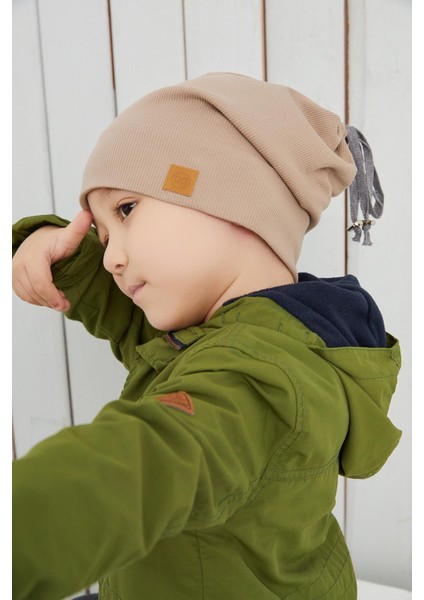 Sütlü Kahve Erkek Çocuk İp Şapka Bere Boyunluk Takım Pamuklu Kaşkorse indirimleri