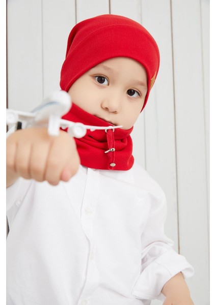 Kırmızı Erkek Çocuk İp Şapka Bere Boyunluk Takım Pamuklu Kaşkorse fırsatları