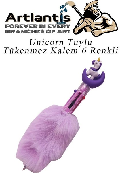 Unicorn Tüylü Tükenmez Kalem 6 Renkli 1 Adet Pelüş Tükenmez Kalem