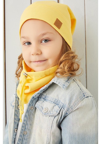 Kız Çocuk Sarı İpli Şapka Bere Boyunluk Takım Pamuklu Kaşkorse fiyatları