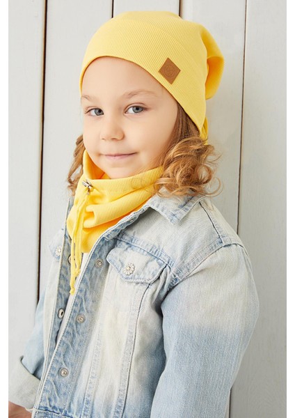 Kız Çocuk Sarı İpli Şapka Bere Boyunluk Takım Pamuklu Kaşkorse modelleri