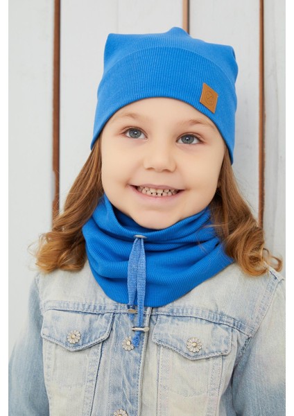 Kız Çocuk Mavi İpli Şapka Bere Boyunluk Takım Pamuklu Kaşkorse fiyatları