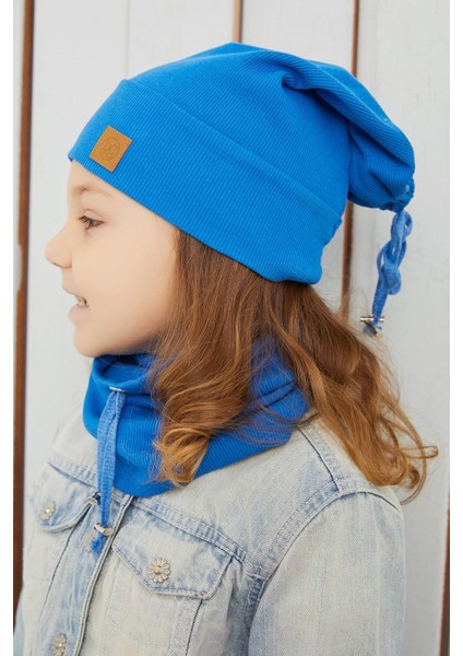 Kız Çocuk Mavi İpli Şapka Bere Boyunluk Takım Pamuklu Kaşkorse modelleri