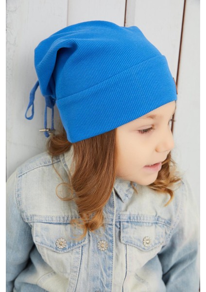 Kız Çocuk Mavi İpli Şapka Bere Boyunluk Takım Pamuklu Kaşkorse indirimleri