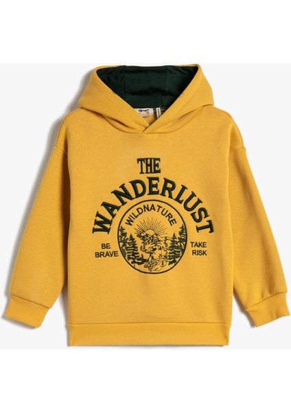 Kapşonlu Sweatshirt Şardonlu İşleme Detaylı Uzun Kollu Pamuklu