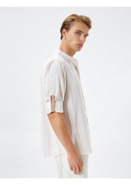 Hakim Yaka Gömlek Uzun Kollu Düğmeli Katlanabilir Kol Detaylı