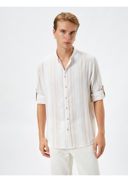 Hakim Yaka Gömlek Uzun Kollu Düğmeli Katlanabilir Kol Detaylı modelleri