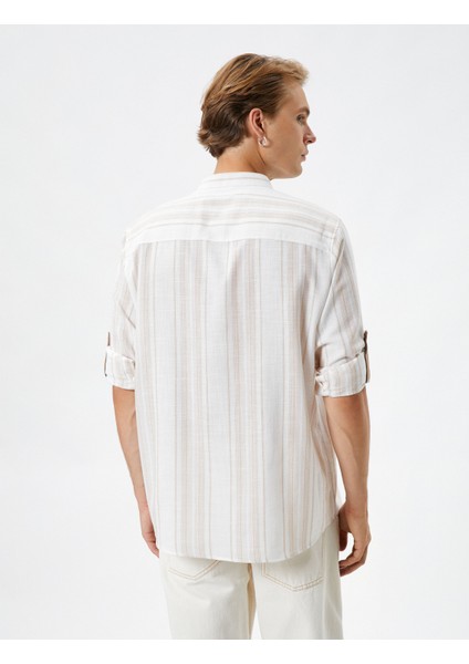 Hakim Yaka Gömlek Uzun Kollu Düğmeli Katlanabilir Kol Detaylı fırsatları