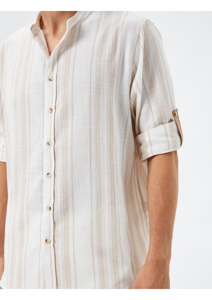 Hakim Yaka Gömlek Uzun Kollu Düğmeli Katlanabilir Kol Detaylı indirimleri