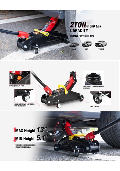2 Ton Arabalı Kriko Araba, Tekne, Kamyon Makine Yük Kaldırma Krikosu