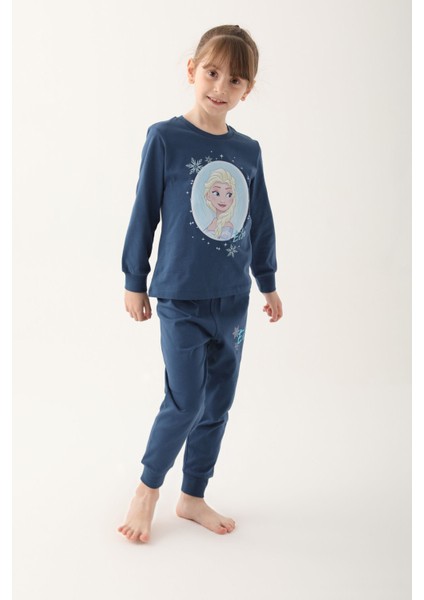 Koyu Indigo Kız Çocuk Uzun Kol Pijama Takım