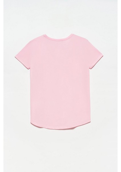 Bisiklet Yaka Basic T-Shirt Toz Pembe