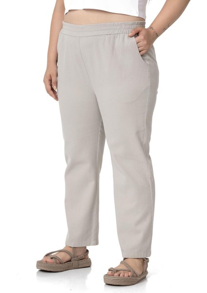 Büyük Beden Beli Lastikli Cepli Gabardin Taş Rengi Pantolon fırsatları