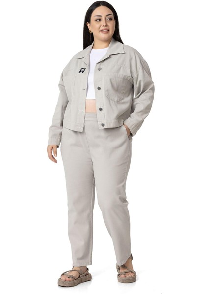 Büyük Beden Beli Lastikli Cepli Gabardin Taş Rengi Pantolon indirimleri