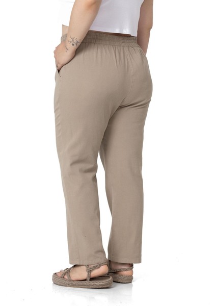 Büyük Beden Beli Lastikli Cepli Gabardin Vizon Pantolon modelleri