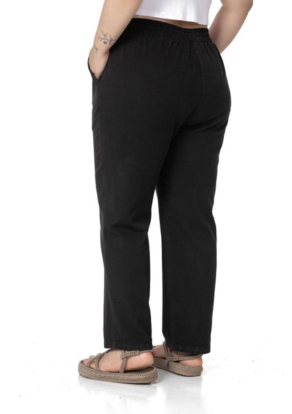 Büyük Beden Beli Lastikli Cepli Gabardin Siyah Pantolon modelleri