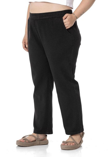 Büyük Beden Beli Lastikli Cepli Gabardin Siyah Pantolon fırsatları