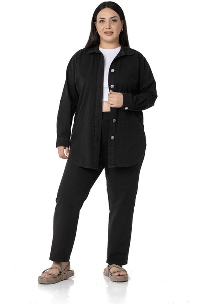 Büyük Beden Beli Lastikli Cepli Gabardin Siyah Pantolon indirimleri