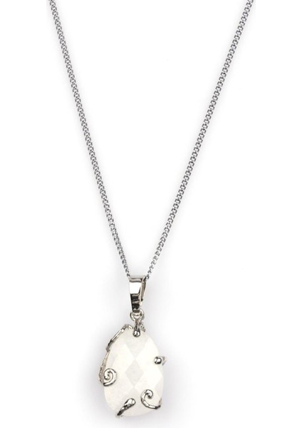 Kristal Kuvars Doğal Taş Gümüş Renkli Kolye