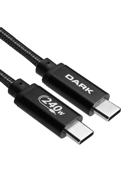 DK-CB-USB240PD100 1 mt USB Type C To USB Type C 240W Pd Ultra Şarj ve 480MBPS Siyah Örgülü Kablo