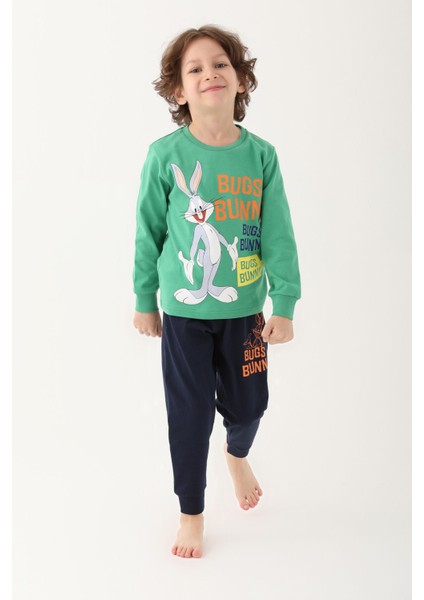 Çam Yeşili Erkek Çocuk Uzun Kol Pijama Takım