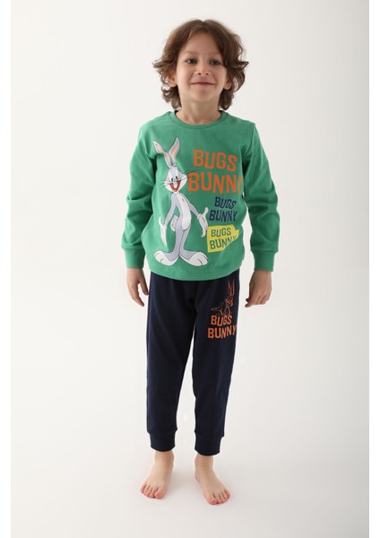 Çam Yeşili Erkek Çocuk Uzun Kol Pijama Takım