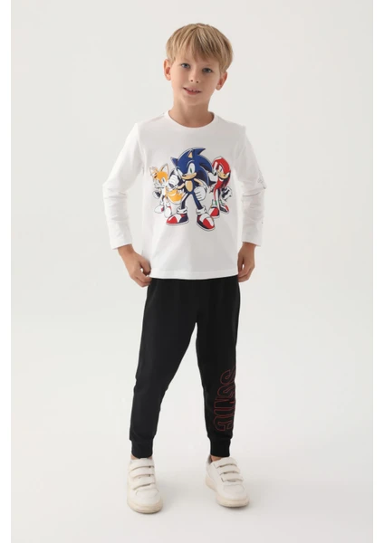 Modern Sonic Beyaz Baskılı Erkek Çocuk Pijama Takımı