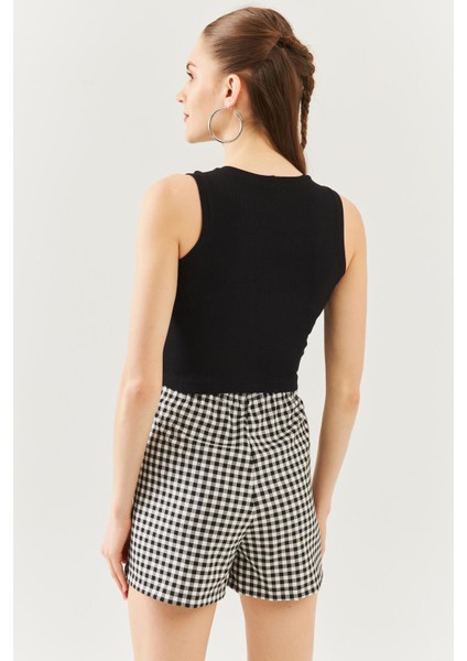 Siyah Sıfır Kol Bisiklet Yaka Vucuda Oturan %100 Pamuklu Kaşkorse Esnek Crop Bluz indirimleri