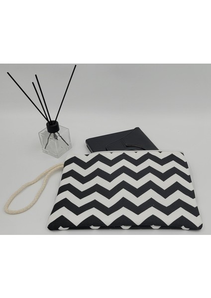 Zigzag Desen Tasarım Portföy Clutch Çanta Tablet Çantası