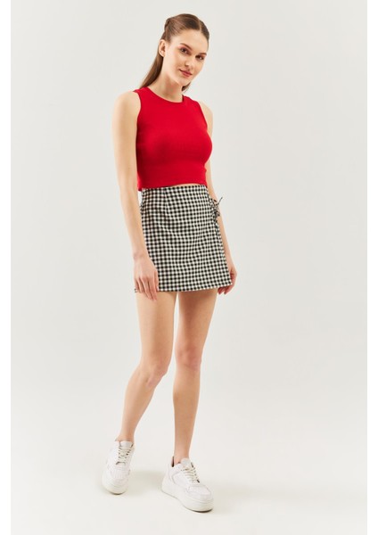 Kırmızı Sıfır Kol Bisiklet Yaka Vucuda Oturan %100 Pamuklu Kaşkorse Esnek Crop Bluz fırsatları