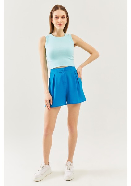 Aqua Sıfır Kol Bisiklet Yaka Vücuda Oturan %100 Pamuklu Kaşkorse Esnek Crop Bluz modelleri