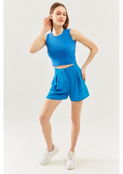 Parlament Sıfır Kol Bisiklet Yaka Vucuda Oturan %100 Pamuklu Kaşkorse Esnek Crop Bluz fiyatları