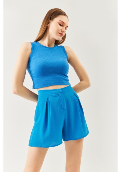 Parlament Sıfır Kol Bisiklet Yaka Vucuda Oturan %100 Pamuklu Kaşkorse Esnek Crop Bluz modelleri