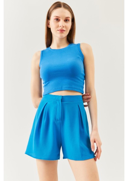 Parlament Sıfır Kol Bisiklet Yaka Vucuda Oturan %100 Pamuklu Kaşkorse Esnek Crop Bluz fırsatları