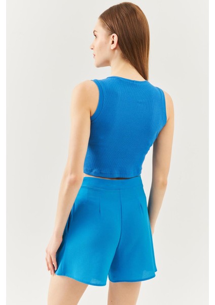 Parlament Sıfır Kol Bisiklet Yaka Vucuda Oturan %100 Pamuklu Kaşkorse Esnek Crop Bluz indirimleri